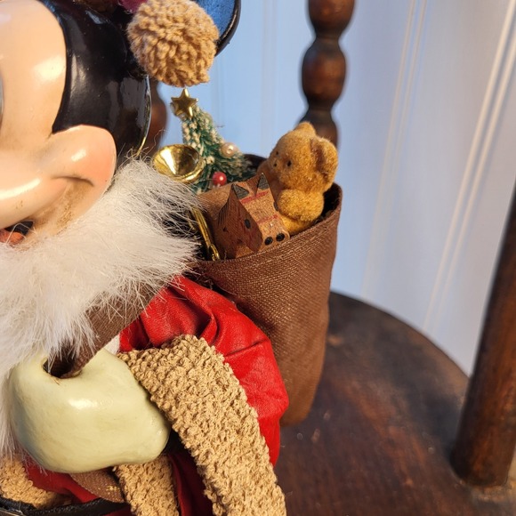 Vintage Walt Disney Mickey Mouse Santa Christmas Suit Fabric Mache 8" Toy Sack - Picture 8 of 16